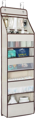 Univivi 5-Shelf Fabric Door Storage Over Door Hanging Organizer with 4 Large Pockets and 3 Small PVC Pockets Nursery Closet Cabinet Wall Mount Hanging Storage Organizers for Baby Nursery (Beige)