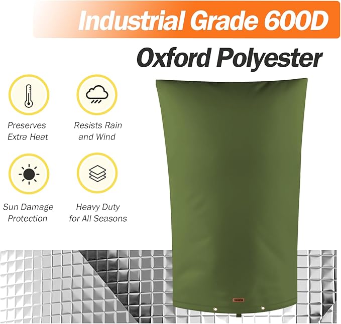 TOHONFOO Backflow Preventer Pipe Insulation Cover (5°F) - Irrigation Sprinkler Valve Insulated Pouch - Water Well Pump Cover - Sturdy 5 Layers for Winter Freeze Protection, 22" W x 34" H, Green