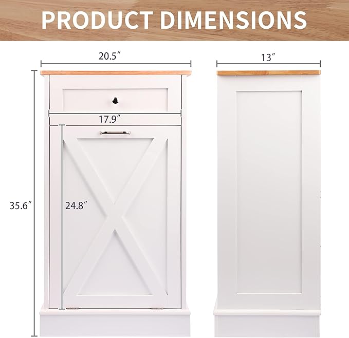 Betterhood Tilt Out Trash Cabinet 10 Gallon Wooden Free Standing Laundry Sorter Cabinet,Recycling Cabine with Hideaway Drawer,Tilt Out Trash Cabine Can Bin Kitchen (White)