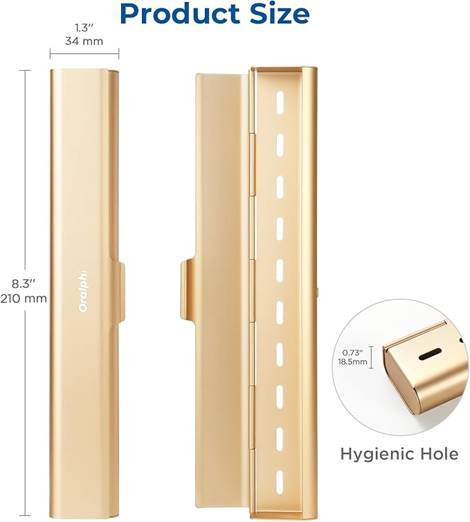 Aluminum Toothbrush Travel Case, Portable Travel Toothbrush Holder, Durable Manual Toothbrush Box Container for Traveling, Bathroom, Camping, Business Trip-Gold