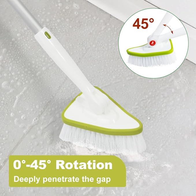CQT 2 in 1 Bathroom Cleaning Brush with 48" Extendable Long Handle Detachable Scrub Brush with 2 Scrubber Heads and 2 Scouring Pad Head for Cleaning Bathtub Shower Bathroom Wall Bathtub Floor