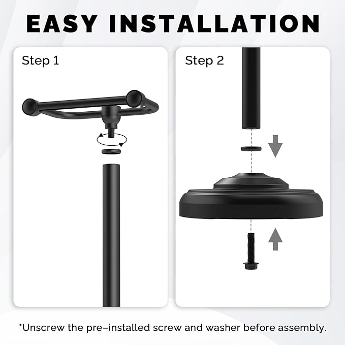 Black Toilet Paper Holder Stand, Matte Black Toilet Paper Holder Free Standing, Post Pivoting Design & Stable Weighted Base SUS304 Stainless Steel for Bathroom(Mega Roll)
