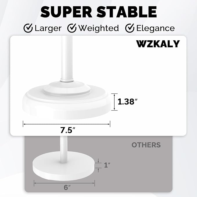 Toilet Paper Holder Stand, White Toilet Paper Holder Free Standing, Post Pivoting Design & Stable Weighted Base SUS304 Stainless Steel for Bathroom (Mega Roll)