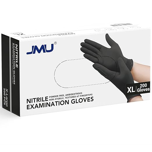 JMU XL Nitrile Gloves, 200 Black Nitrile Gloves, Latex Free, Powder Free, 3.5 Mil Nitrile Disposable Gloves