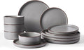 Famiware Nebula Ridge Stoneware Dinnerware Sets, Plates and Bowls Sets for 4, 12 Pieces Dishes Set, Microwave and Dishwasher Safe Kitchen Plates, Dark Gray
