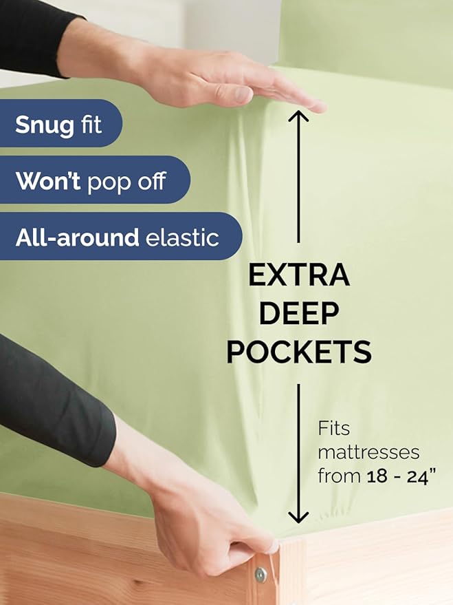 Extra Deep Pocket King Sheets - 4 Piece Breathable & Cooling Bed Sheets - Hotel Luxury Bed Sheet Set - Soft, Wrinkle Free & Comfy - Easily Fits Extra Deep Mattresses - Light Sage Green Sheets Set