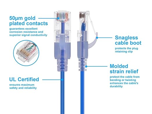 Monoprice Cat6A 5ft 10-Color 10-Pk Patch Cable UTP 30AWG 10G Pure Bare Copper Snagless RJ45 SlimRun Series Ethernet Cable