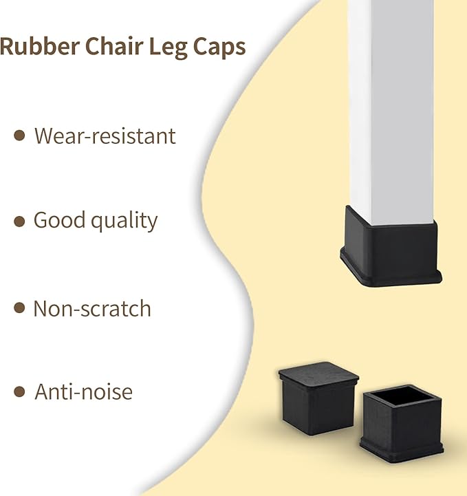 Flyshop Heavy Duty Non-Slip Rubber Leg Tips Square Chair Leg Floor Protectors 20mm x 20mm (13/16" x 13/16") 20pcs Black