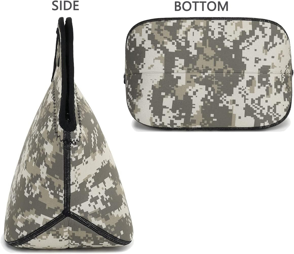FlowFly Neoprene Lunch Tote Insulated Thermal Reusable Lunch Bag Box for Boys Men with Zipper (Digital Camo)