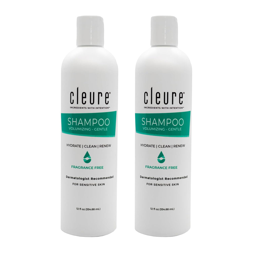 Cleure Hypoallergenic Volumizing Shampoo for Sensitive Skin - Fragrance Free, SLS Free & Paraben Free (12 oz, Pack of 2)