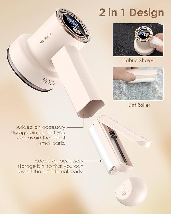 Fabric Shaver Fuzz Remover Rechargeable, HOMEASY Electric Lint Remover Shaver with 3 Blades & LED Digital Display, Sweater Couch Fabric Pill Shaver for Sweater, Couch, Furniture