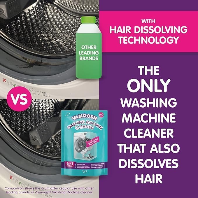 Vamoosh 6-in-1 Washing Machine Cleaner | Dissolves Pet Hair | No Harmful Chemicals | Removes Limescale | Eliminates Odor | Descales | Cotton Fresh Scent | For Front Load | 150g (Pack of 6)