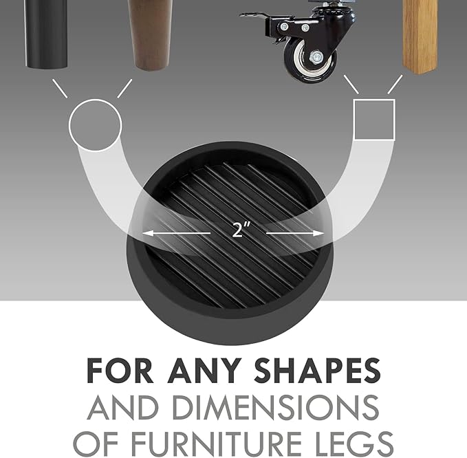 2X2 Round Rubber Caster Cups, Non Slip Furniture Pads, Anti-Slip Gripper, Anti Skid Furniture Feet, Anti Slide Floor Protector for Bed Couch Table Chair Stoppers - (Black, 4 Pack)