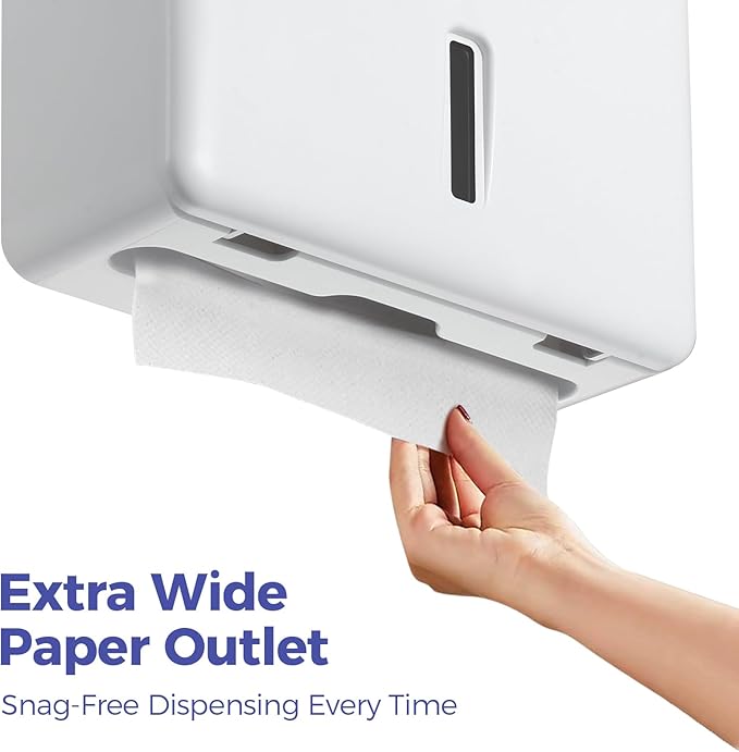 Multifold Paper Towel Dispenser Wall Mount (White) – Large Capacity C-Fold, Trifold, and Folded Commercial Hand Towels Holder for Bathroom & Restroom – Adhesive or Screw Mounted