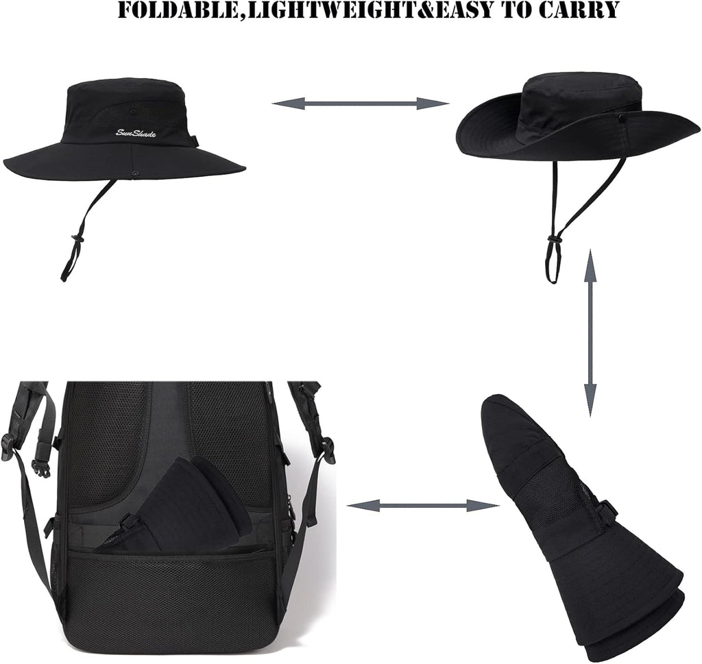 Womens Summer Sun Hat Beach Hat Wide Brim Outdoor UV Protection Hat Foldable Cool Mesh Ponytail Bucket Hat