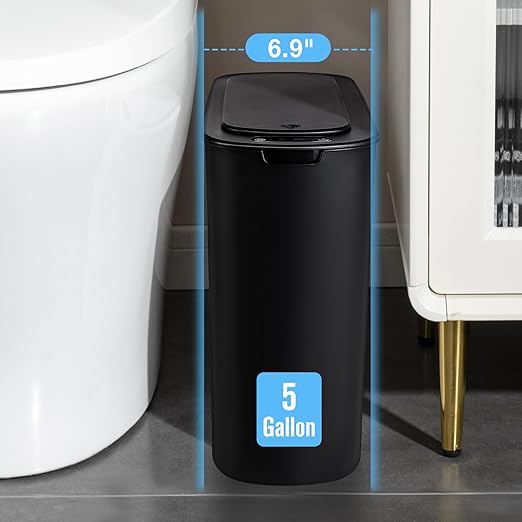 Cesun Motion Sensor Trash Can, 5 Gallon Automatic Bathroom Garbage Can with Lid, Touchless Smart Plastic Slim Wastebasket for Bathroom, Office, rv, Bedroom, Living Room, Black