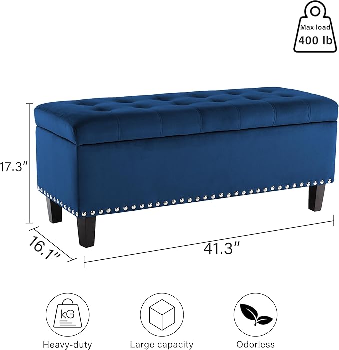 Ottoman with Storage, Storage Ottoman Bench with Button-Tufted, Upholstered End of Bed Bench with Wooden Legs for Bedroom, Entryway (Navy Blue, Set of 1)