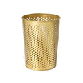 Small Gold Metal Trash Can Wastebasket, Decorative Hollow-Out Garbage Can Waste Paper Bin, Modern Farmhouse Round Trash Bin for Bathroom, Bedroom, Kitchen and Office (Dots)