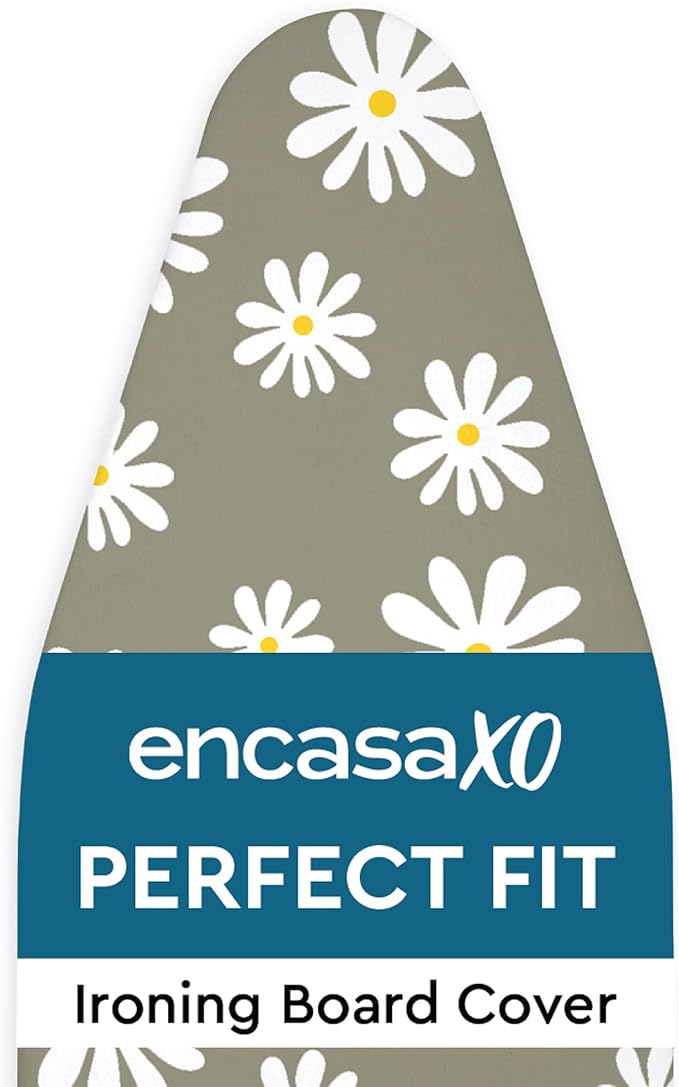 Encasa XO Ironing Board Cover and Pad 49"x18" - Thick 3mm Felt Padding, Drawstring Tightening & Lock, Easy Fit, Scorch & Stain Resistant, Fits Wide Ironing Board - Daisy Grey