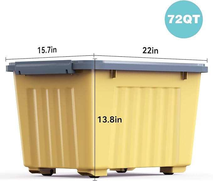 Nazhura Plastic Storage Bin, Stackable and Nestable Storage Boxes with White Lids and Secure Latching Buckles, Large Storage Container (Yellow/Purple, 72Quart-6Pack)