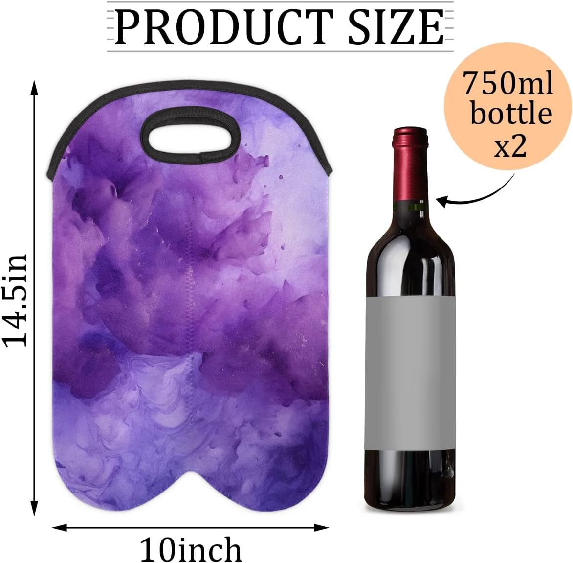 Wine Carrier Tote Personalized Bag for 2 Bottles - Neoprene Wine Bottle Holder with Carry Handle, Wine Protective Bag Insulated Bag Beer Cans Water Bottle Holder for Travel Picnic,Style9
