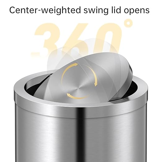 Mbillion Small Trash Can with Swing Lid 4 Gallons/15 Liter, Mini Trash Can with lid, Stainless Steel Cylindrical Garbage Can for Home and Office, for Ground and Desktop(Brushed Silver)