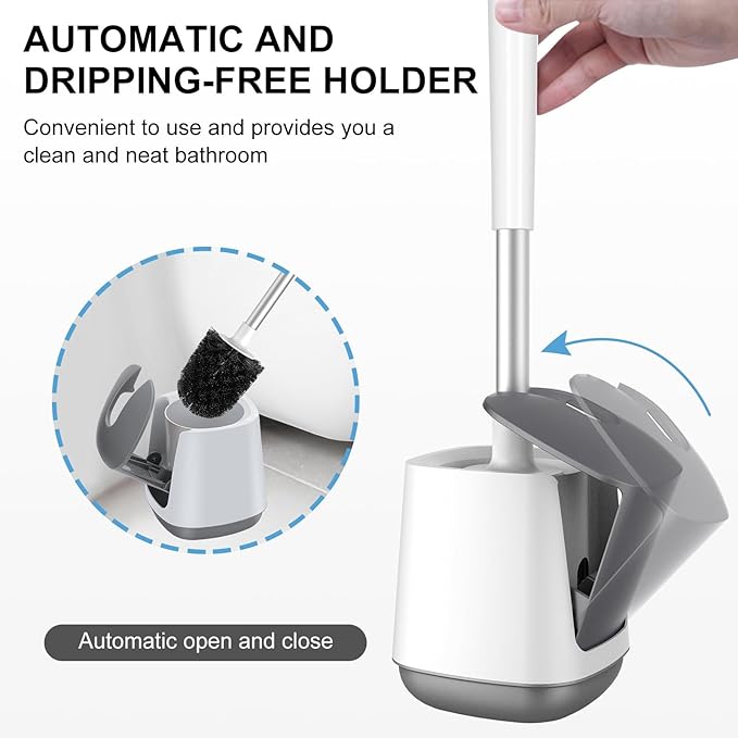 SetSail Toilet Brush 4 Pack Toilet Bowl Brush and Holder Toilet Cleaner Brush with Nylon Bristles Ventilated Toilet Brushes for Bathroom with Holder for Toilet Scrubber Cleaning, White & Grey