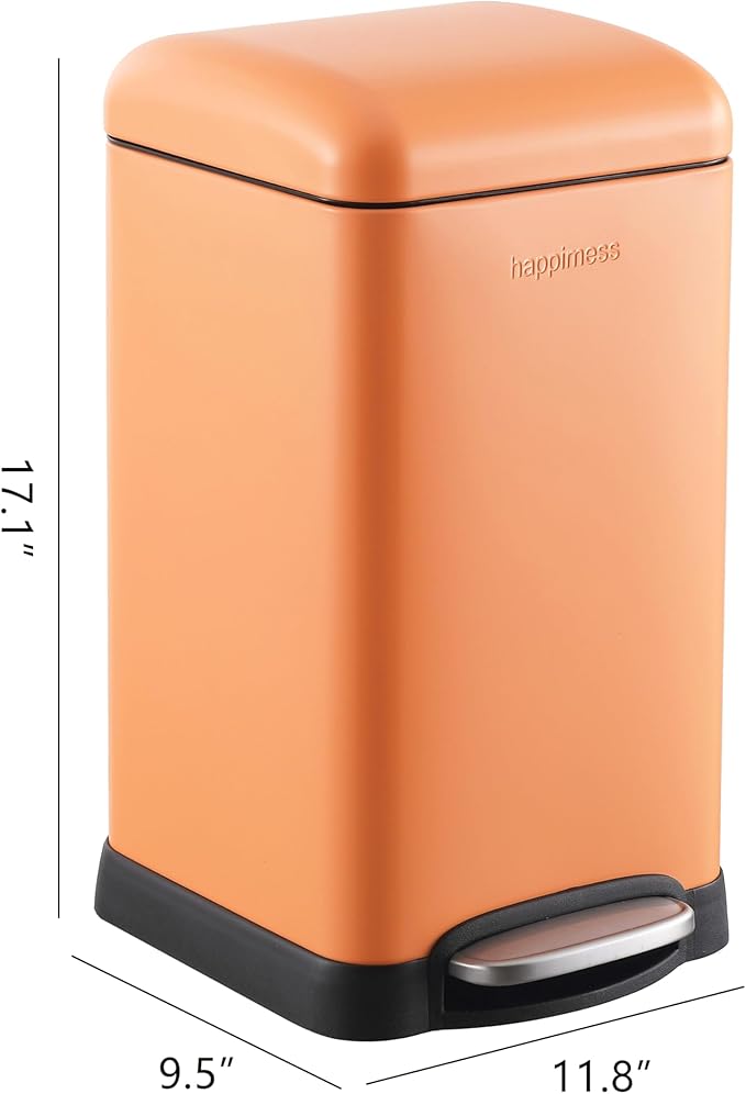 happimess HPM1012K Betty Retro Mini 3.2-Gallon Step-Open Trash Can, Carrot Cake,with Soft-Close Lid, Fingerprint Resistant, Modern, Minimalistic for Home, Kitchen, Office, Bedroom, Bathroom