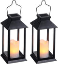 2 Pack Solar Lanterns, Outdoor Garden Hanging Lanterns, 11.8 Inch LED Flickering Flameless Candle Mission Lights for Yard, Table, Patio (Black)