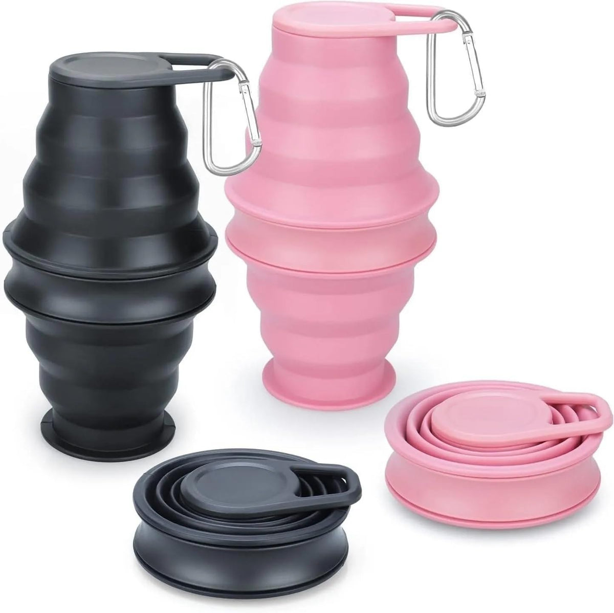 Collapsible Silicone Water Bottle - Foldable, Lightweight, and BPA-Free | 500ml (17oz) Reusable Leakproof Bottle for Camping, Travel, and Gym | Compact & Durable with Carabiner - Black