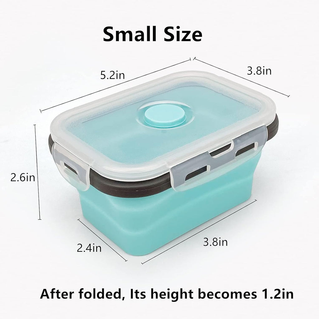 CCyanzi 3piece Collapsible Food Storage Containers with Lids, Silicone Lunch Container, Microwave & Freezer Safe, Space Saving for Kitchen Cabinet and Camping Backpack,(blue gray)