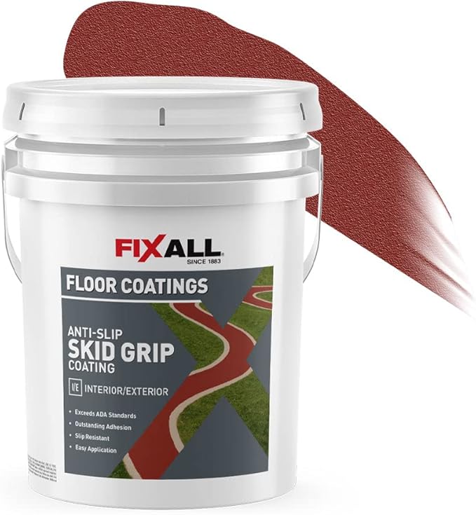 FIXALL Skid Grip Anti-Slip Coating, 5 Gallons, Crimson, Exceeds ADA Standards, Ideal for Safety Areas, Slip-Resistant Pavement, Cement & Concrete Paint
