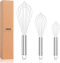 White Silicone Whisk, Professional Whisks For Cooking Non-Scratch, Stainless Steel & Silicone Wisk, Plastic Rubber Whisk Tool For Nonstick Cookware Pans, BPA free, Silicon Wisks Set of 3