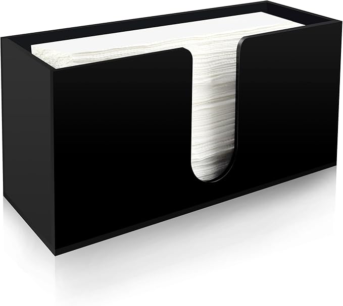 Paper Towel Holder for Countertop,Black Acrylic Napkin Dispenser-Multifold/C-Fold/Z-Fold Trifold Paper Towel Dispenser for Bathroom Kitchen Restaurant Toilet - Durable 5mm Thick (1)
