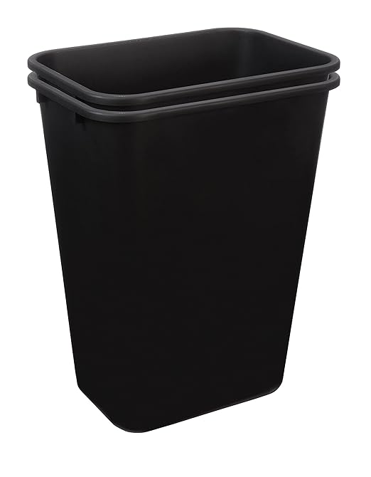 Amazon Basics Trash Can, Rectangular Commercial Office Wastebasket, 10 Gallon (Pack Of 2), Black (Previously AmazonCommercial brand)