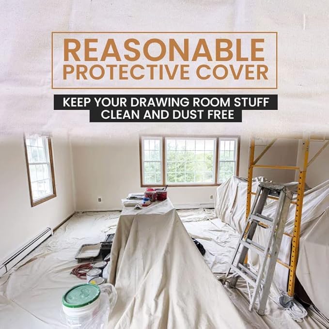 ZUPERIA Canvas Drop Cloth for Painting (Size 6'x9' Feet Pack of 4) Painters Drop Cloth for Painting, Furniture & Floor Protection All Purpose Thick Canvas tarp with Double Stitched Edges