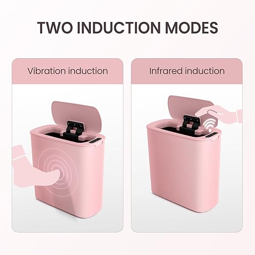 Cesun Motion Sensor Trash Can, 5 Gallon Automatic Bathroom Garbage Can with Lid, Touchless Smart Plastic Slim Wastebasket for Bathroom, Office, rv, Bedroom, Living Room, Pink