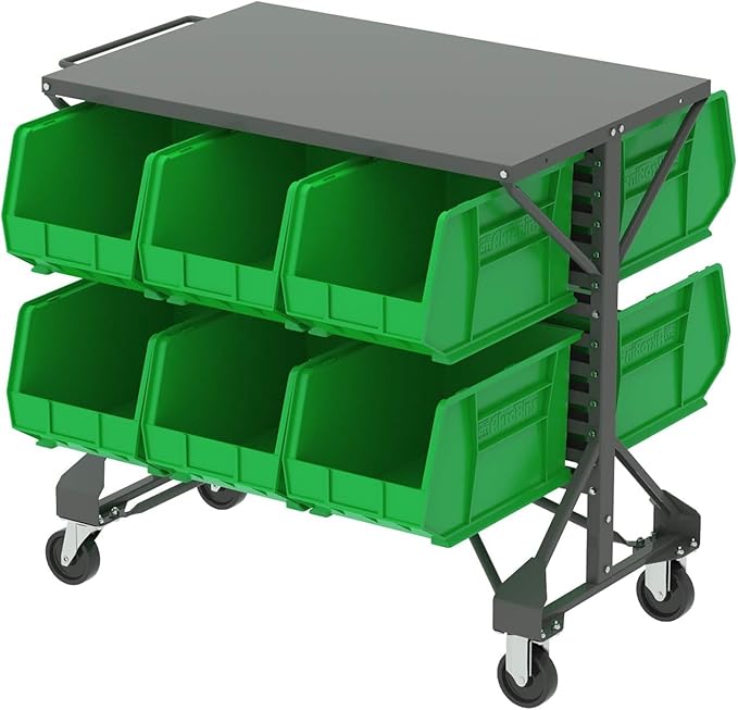 Akro-Mils 30260 AkroBins Plastic Storage Bins, Space-Saving Stackable Bins for Garage, Pantry, Craft Organization, 18" x 11" x 10", Green, 6-Pack