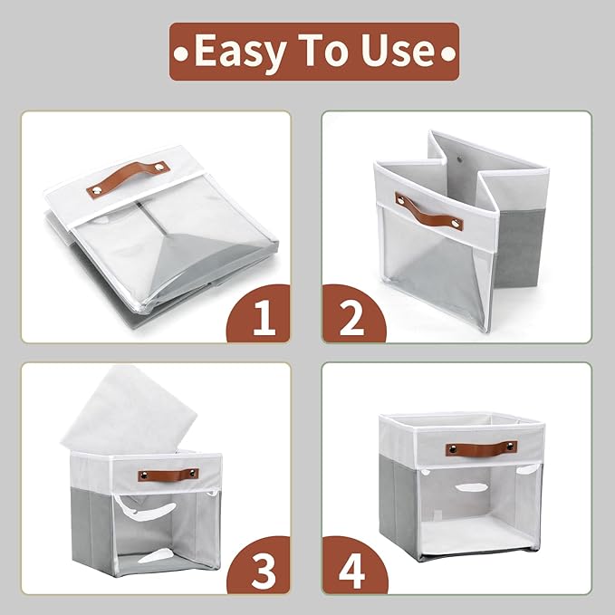 HNZIGE Fabric Cube Storage Bins - 4 Pack 13x15x13 Collapsible Storage Cubes for Organizing Shelves, Closet, Pantry - White, Gray