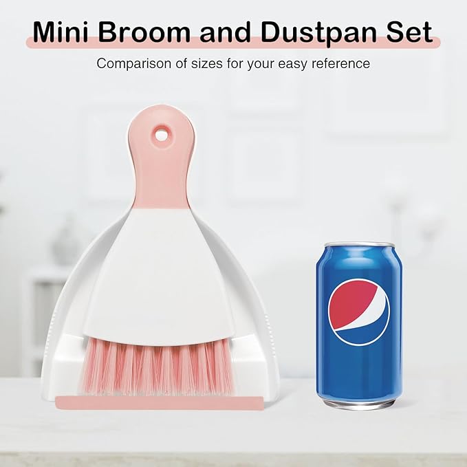 NACENA Mini Dustpan and Brush Set, Small Broom and Dustpan Set Dust Pan and Mini Hand Broom Dustpan and Broom Combo Compact for Home Table Keyboards Sofa Kitchen Pets, Pink