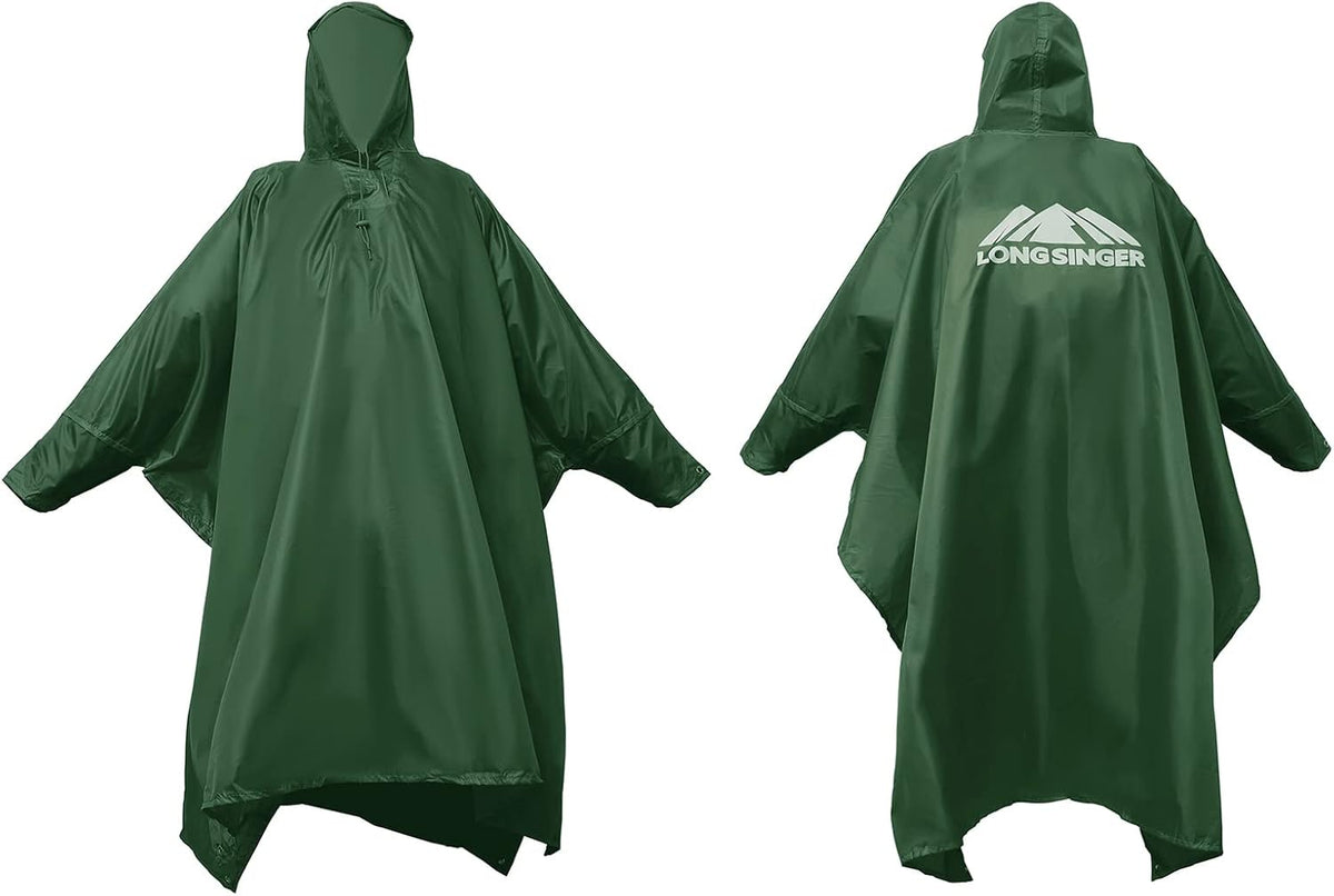 longsinger Rain Poncho for Adult, Waterproof Rain Poncho with Hood and Sleeve, Ideal for Hiking, Hunting, Camping
