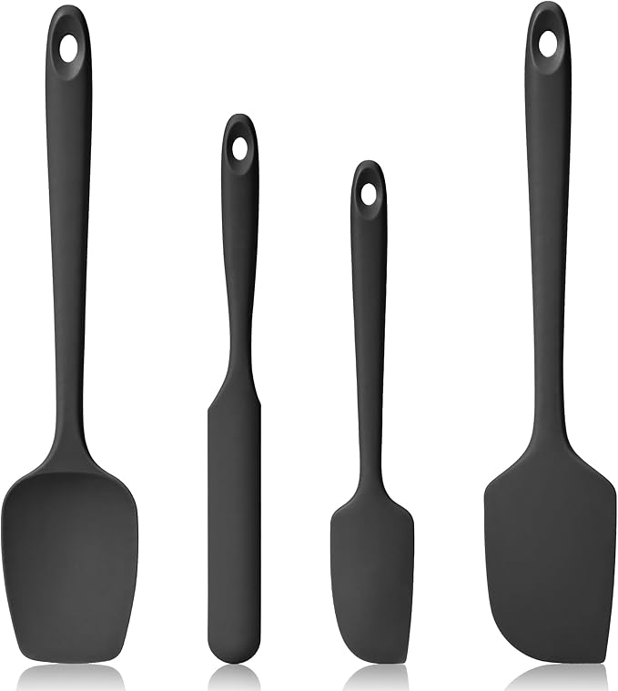 600ºF Heat Resistant Spatulas, High Heat Food Safe Semless Kitchen Silicone Scraper Set for Cooking Baking Mixing Scraping Stirring Nonstick Cookware Pan Bowl (4Pcs,Black)