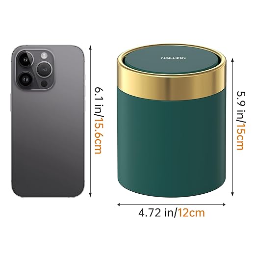 Mini Trash Can with Lid, Desktop Small Trash Can Recycling Bin Cute Metal Garbage Can for Tabletop Countertop Use,Stainless Steel 0.4 Gallon/1.5 Liter Waste Bin for Office Parlor Bedroom,Dark Green