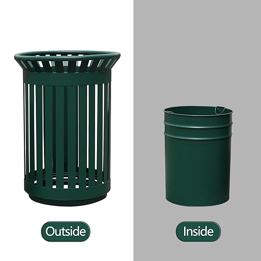 Outdoor Metal Slatted Trash Receptacle,Waste Receptacle，Commercial Trash Cans,Zone Round Garbage Bin,Square Hotel Street Patio Indoor Metal Stan (Big-Green)