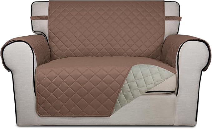 PureFit Reversible Quilted Sofa Cover, Water Resistant Slipcover Furniture Protector, Washable Couch Cover with Non Slip and Elastic Straps for Kids, Dogs, Pets (Oversized Chair, Brown/Beige)