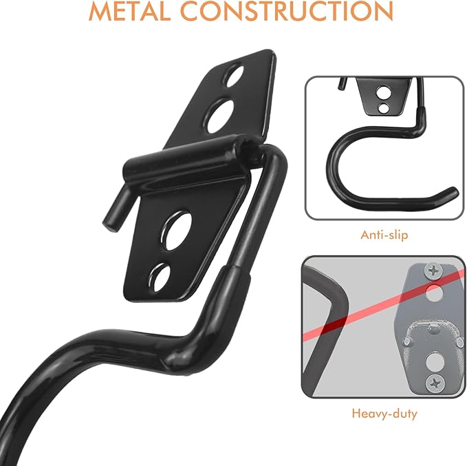 LIGHT DUST Broom Holder Wall Mount - 6 Pack Tool Hangers Garage Wall Hanging Organizer - Heavy Duty Metal Large S Hooks for Mop Shovel Rake Shed Garden Lawn Yard Handle Tools Organization (Black)