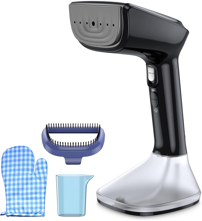 Steamer for Clothes -1800W with Wet/Dry Ironing Modes, 20-Second Heat-up, Detachable Water Tank, Heat-Resistant Gloves for Wrinkle Removal. Suitable for 120V Countries. Color: Black