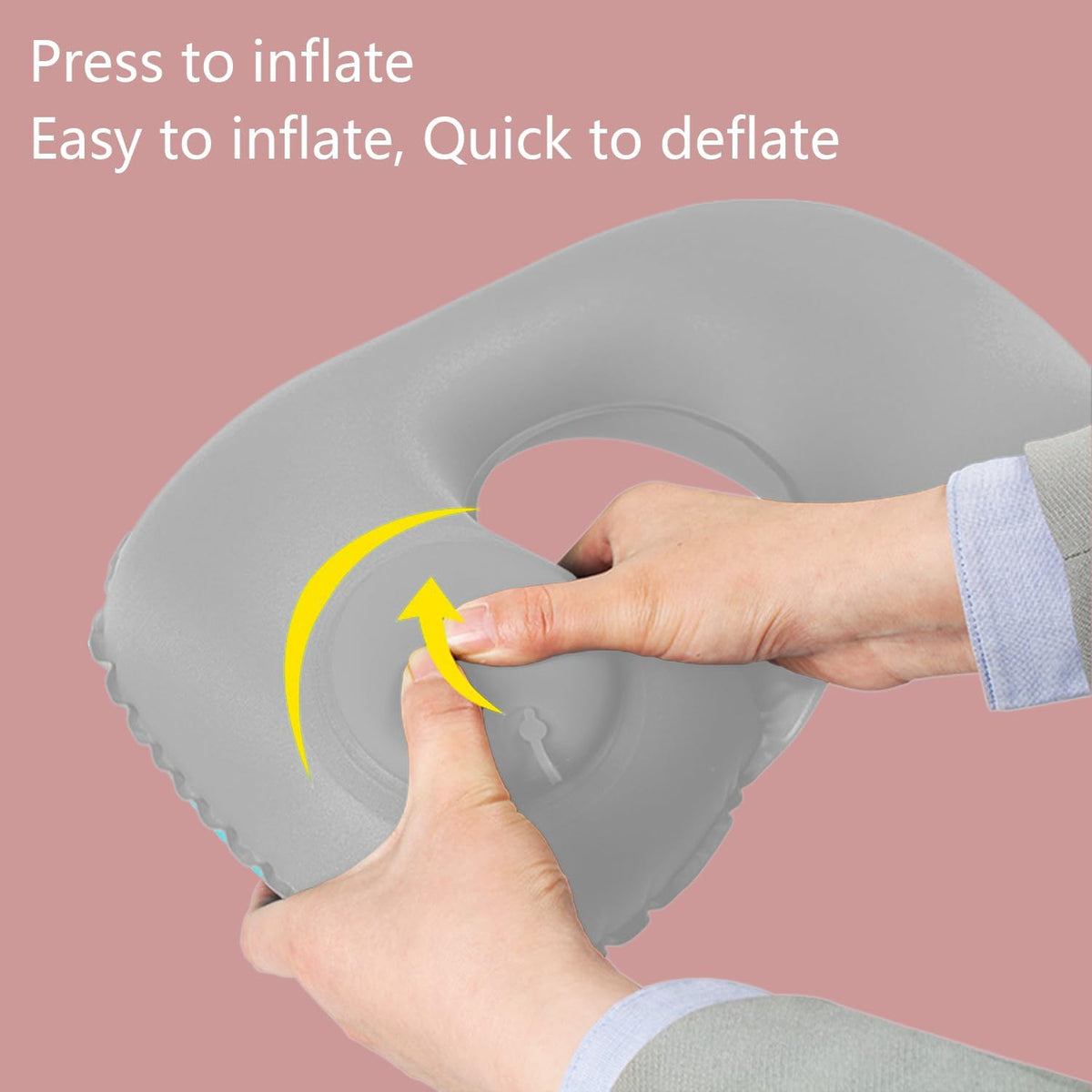 Inflatable Travel Pillow for Sleeping Airplane - Inflatable Neck Pillow for Traveling on Plane, Press to Inflate,Portable Travel Neck Pillow with Carry Bag （Gray）