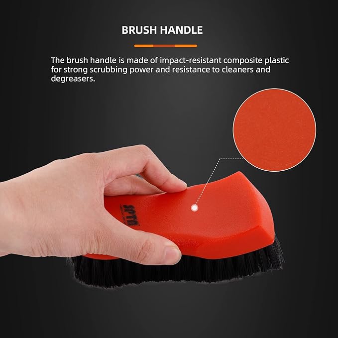 SPTA 3Pcs Car Detailing Brush Kit, Leather & Textile Interior Brush, Comfortable Grip and Scratch-Free Cleaning for Dashboard, Wheels, Seats, Foot Mats and Small Areas, Black