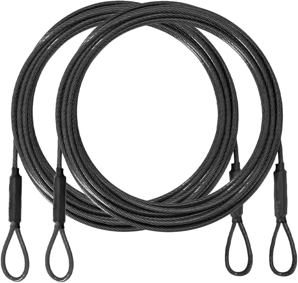 3.3mm (1/8 Inch) Outdoor Travel Stainless Steel Security Cable-6ft Luggage Lock Safety Wire Flexible Steel Wire Rope with Double Loop Safety for Luggage, Bike, Lock(Black, 6ft-(2Pack)